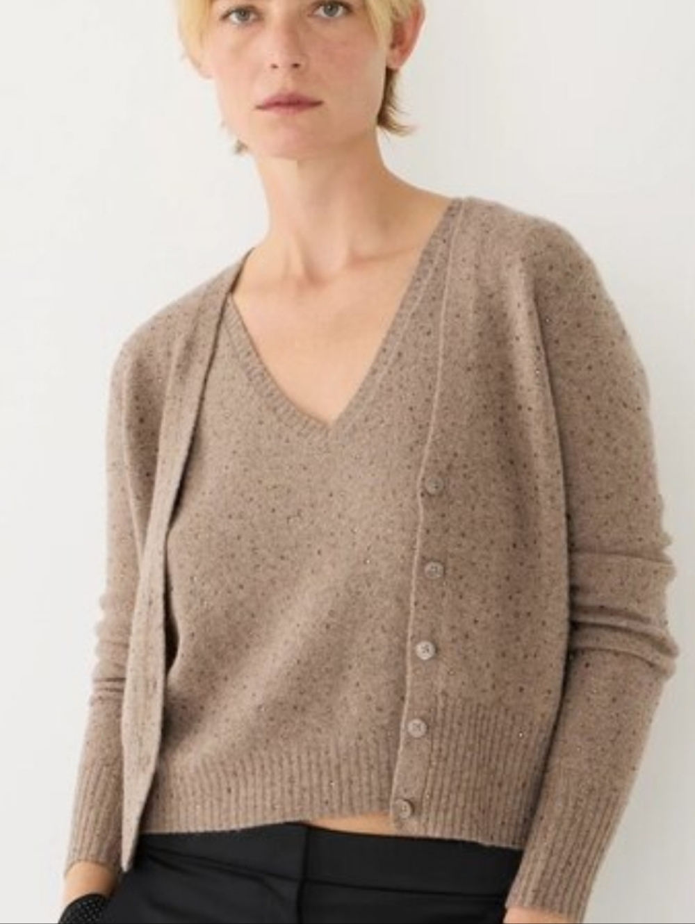j. Crew V-Neck Speckled Knit Cardigan Badaseled Sparkly Details Sz L Layering
